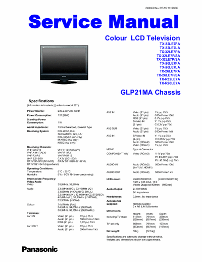 PANASONIC LCD TV TX-R26LE7A, TX-R32LE7A, TX-26LE7F/SA, TX-26LE7PA, TX-26LE7LA, TX-26LE7FA, TX-32LE7P/SA, TX-32LE7F/SA service manual